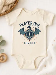 Player One Level 1 Baby Onesie, Dragon D20 Tabletop RPG Bodysuit, Nerdy Gamer Baby Shower Gift, Pregnancy Announcement Onesie