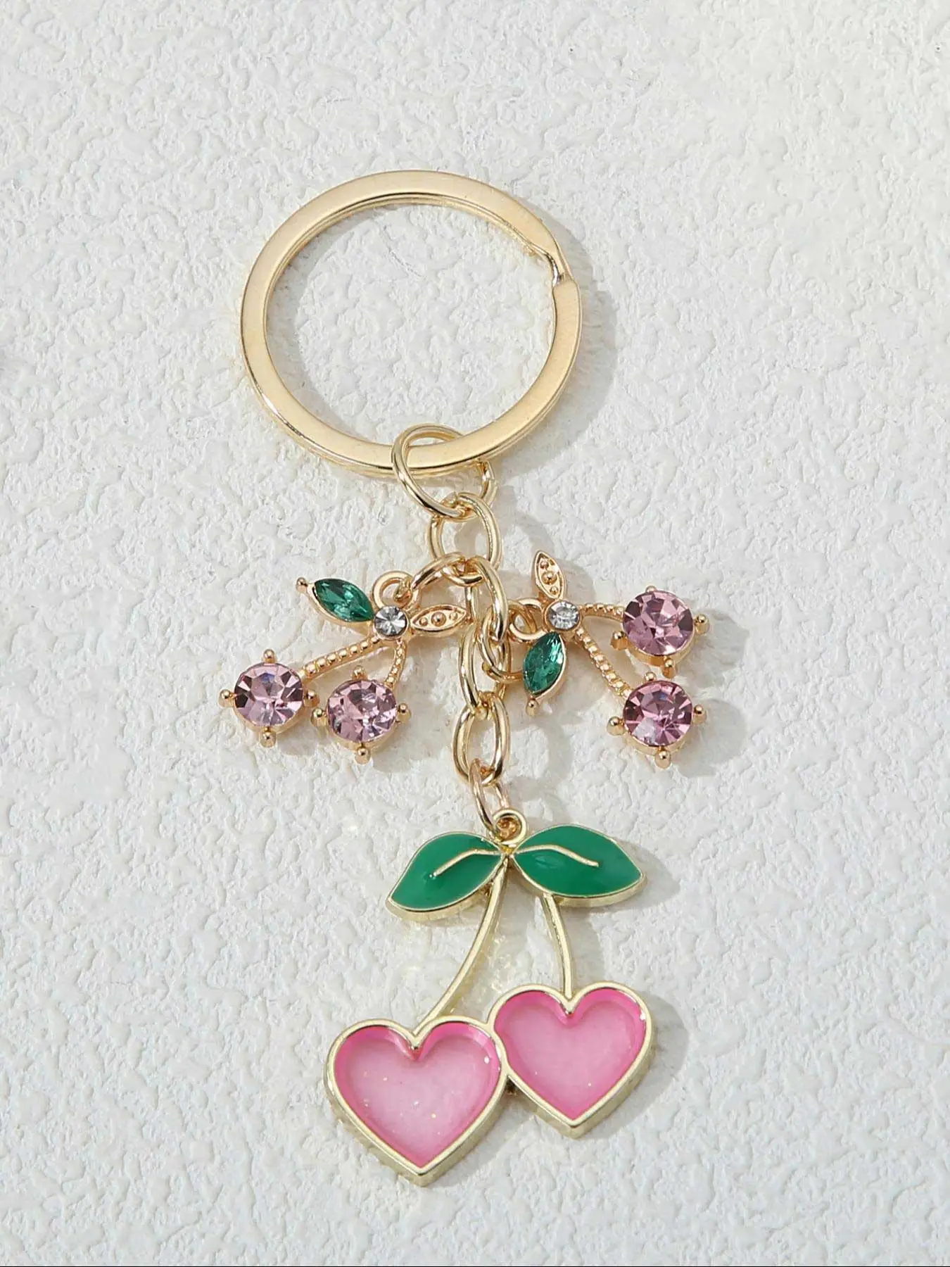 Cute Pink Cherry & Heart Pendants Design Keychain, Fashionable Metal Keychain Jewelry for Women & Girls, Trendy All-match & Exquisite Charms Keychain
