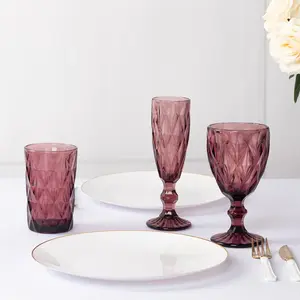 6-Pack Crystal Cut Whiskey Glasses 12oz Textured Design with Heavy Base Dusty Rose 5" - Highball Tumblers for Cocktails & Drinks