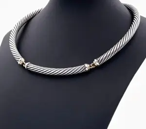 Pre-owned David Yurman Sterling Silver/Gold Choker Sterling Silver & 14k Gold Cable Collar Necklace #0060