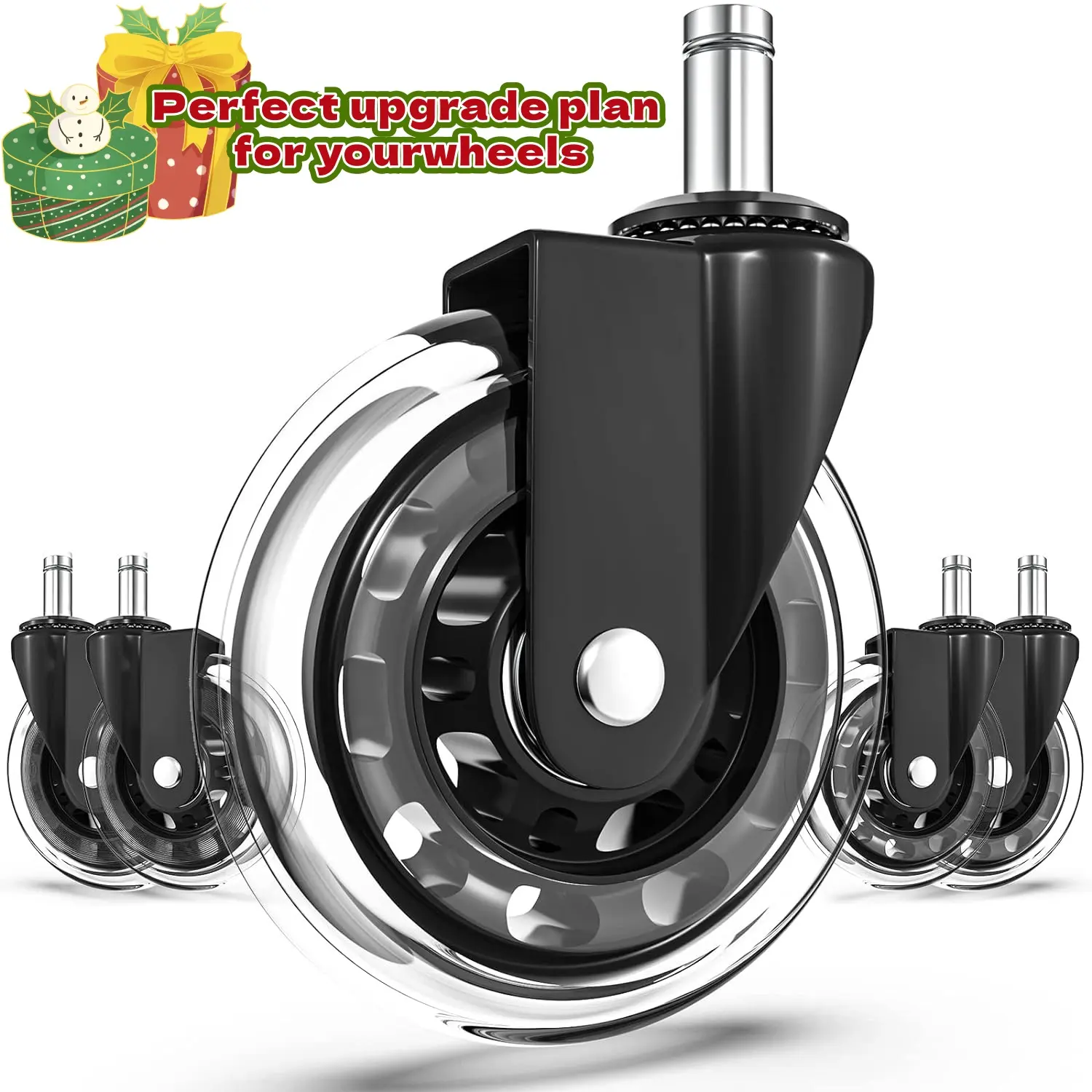 Office Chair Wheels Replacement Rubber Caster, Set of 5, 3" Rollerblade Castors for Hardwood Floors & Carpet, Universal Fit for Most Chairs