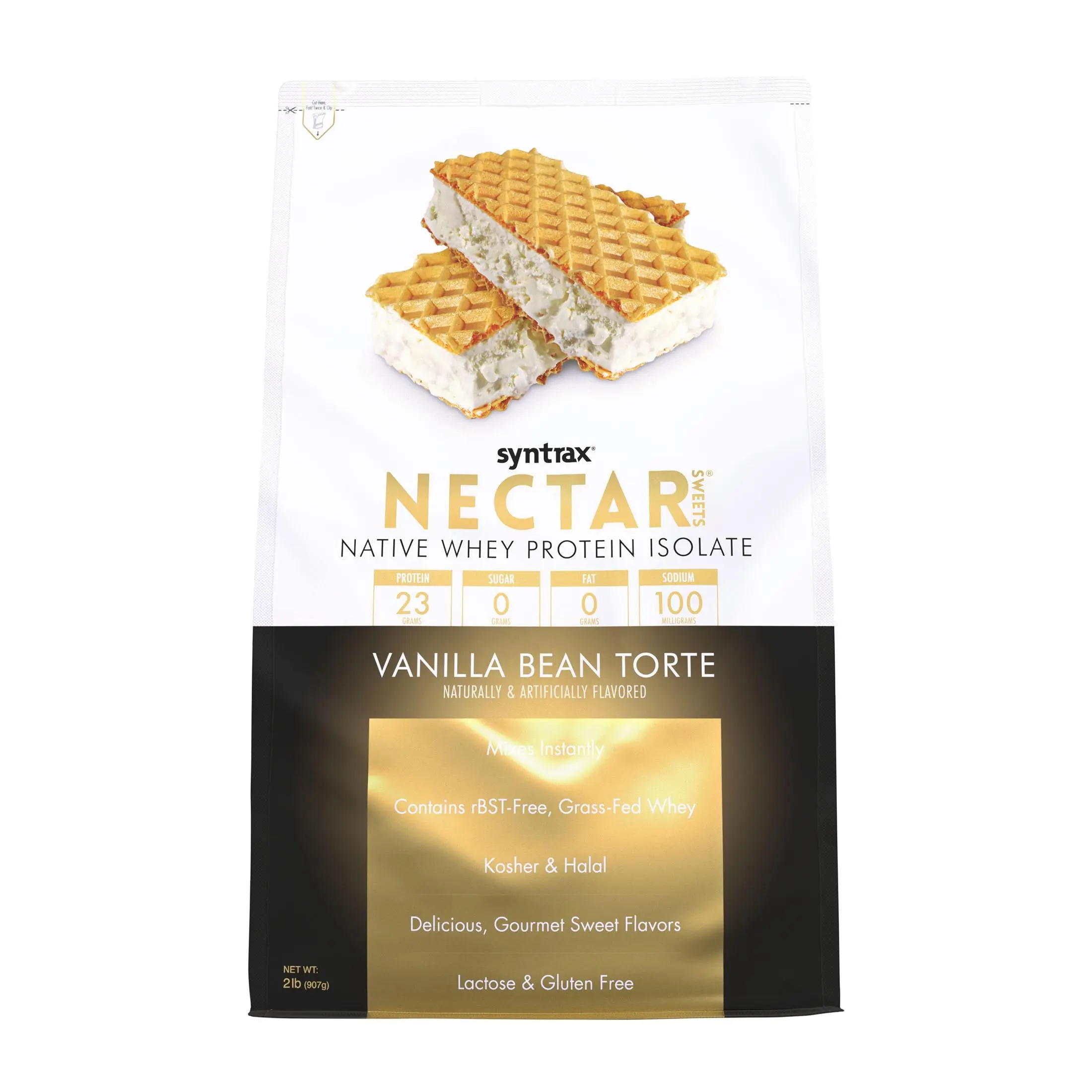 Syntrax Nutrition Nectar Sweets Native Whey Protein Isolate Powder  Vanilla Bean Torte, 2 lbs, Real Vanilla Bean Specks. High-Quality RBST-Free Grass-Fed Whey Supplement
