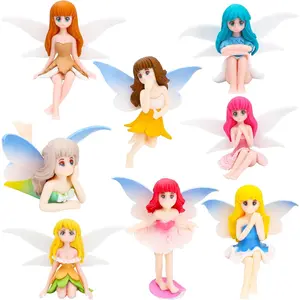 8 Pieces Miniature Fairy Accessories - Small Fairy Figurines, Flower Pot, Garden Wands, Home Decoration, Birthday Cake Topper, Girl Fly Wing Figurines for Car Decor Ornaments Christmas gardening supply porch statue outdoor planter Water Proof