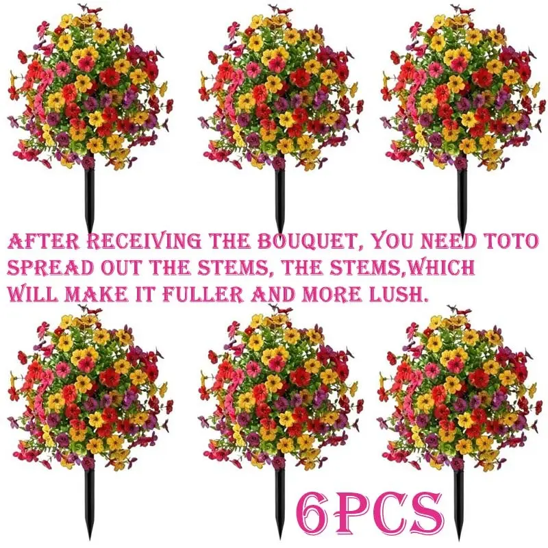 6 Pcs Spring Summer Artificial Garden Stakes, Realistic Decorative Flower Pieces, Artificial Flower Decorations, UV Protection, Durable Fake Flowers, Faux Flower Decor, Fake Floral Decor, Plastic, Low Maintenance Outdoor Decor