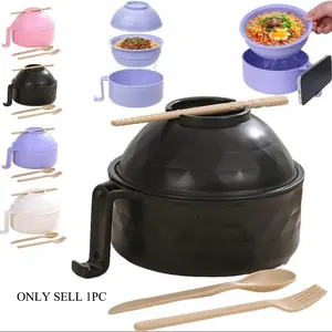 Microwave Safe Ramen Bowl, Ramen Cooker Ramen Bowl Set with Chopsticks, Lids, Handles, Portable Noodle Bowl Set, Instant Noodle Cooker for Home, Office, Dorm, Dishwasher Safe, Tableware