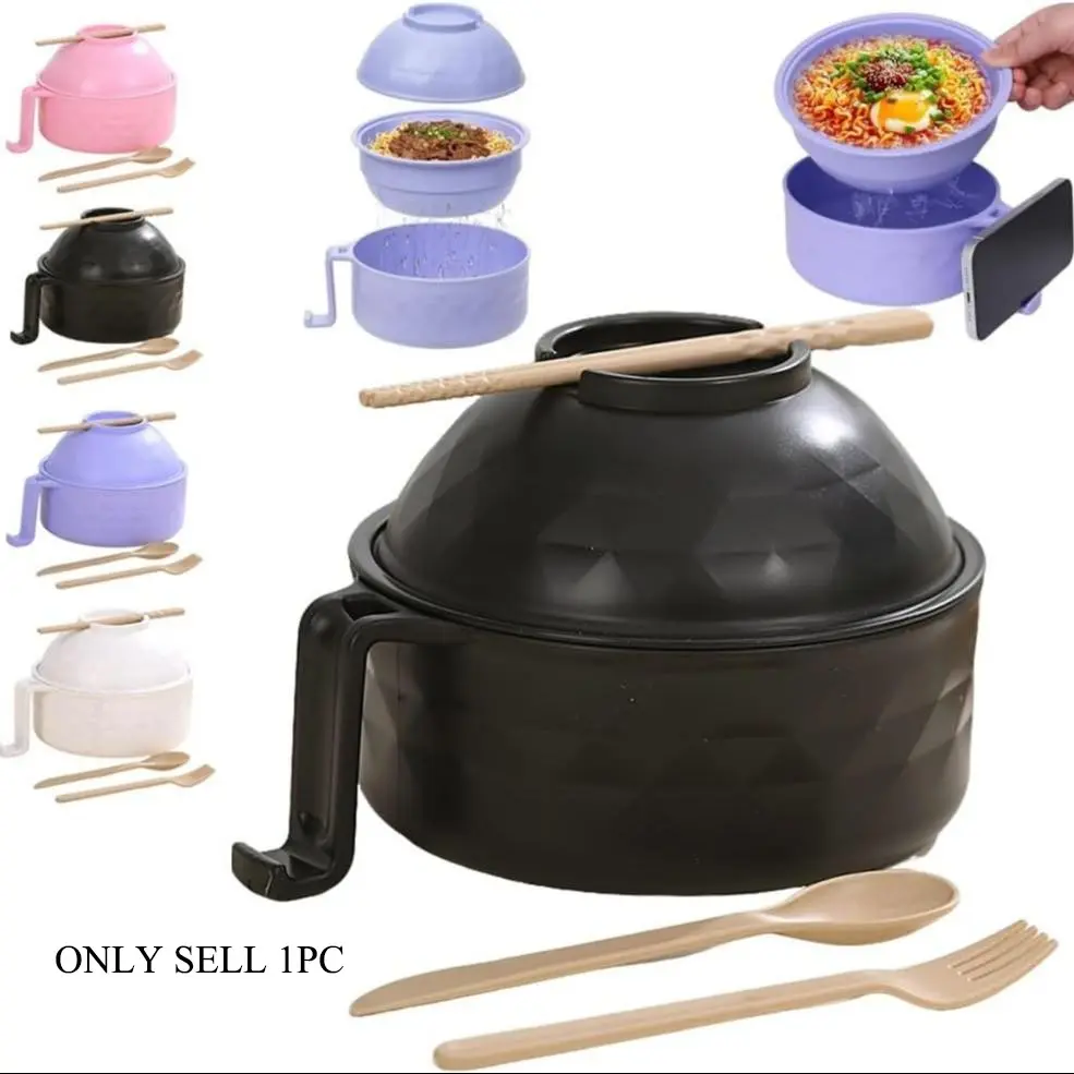 Microwave Safe Sturdy Ramen Bowl, Ramen Cooker Ramen Bowl Set with Chopsticks, Lids, Handles, Portable Noodle Bowl Set, Instant Noodle Cooker for Home, Office, Dorm, Dishwasher Safe, Tableware, Ramen Bowl Microwavable