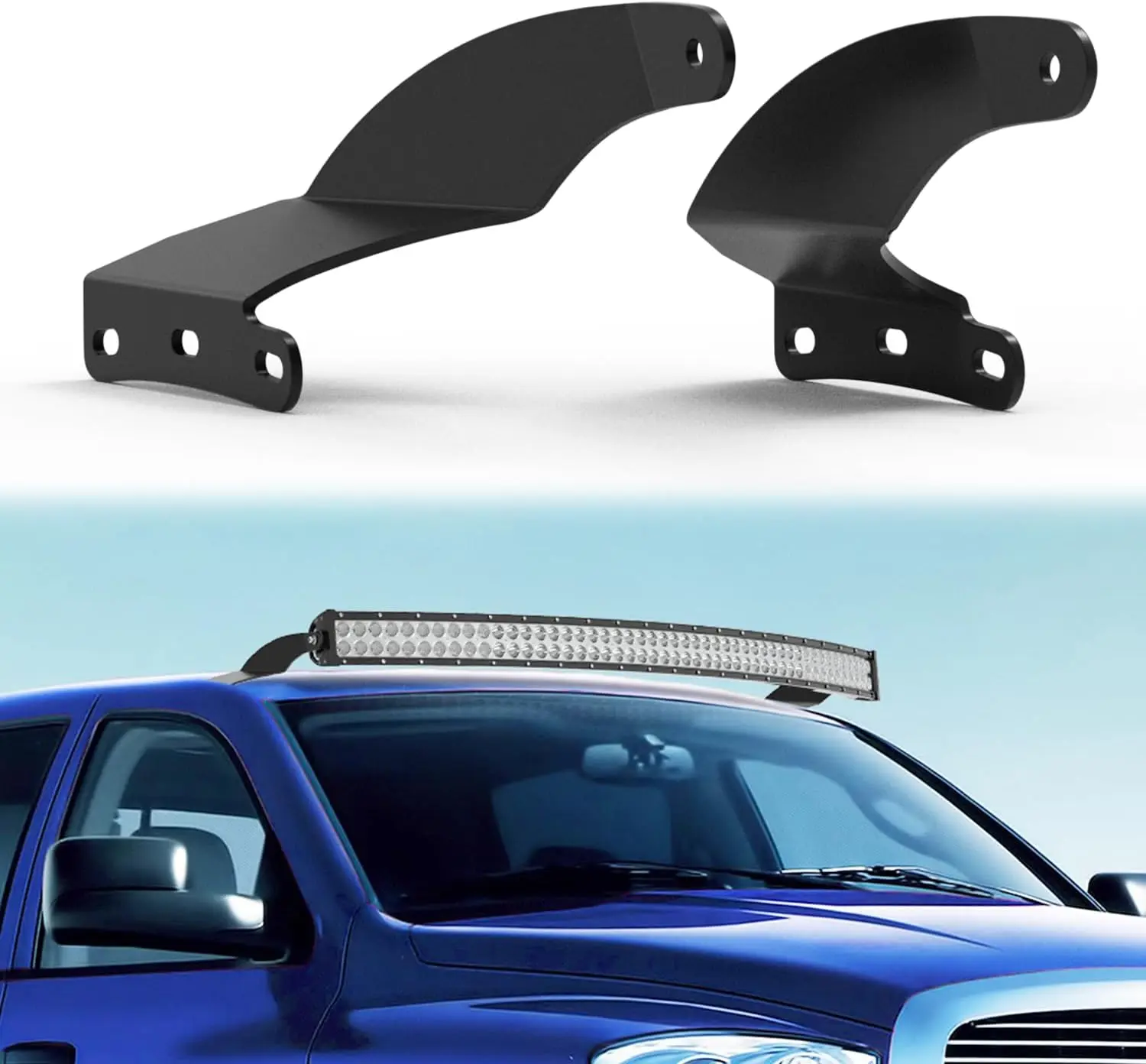 Nilight 52-in Curved LED Light Bar Mounting Brackets - CNC Precision Formed, Pressed, Smooth Electrophoresis Iron Alloy Bases, Rivet Kit Included, Durable Scratch-Resistant Roof Accessory for 2002-2008 1500, 2003-2009 2500/3500 Ram Trucks, Silicone Seal F