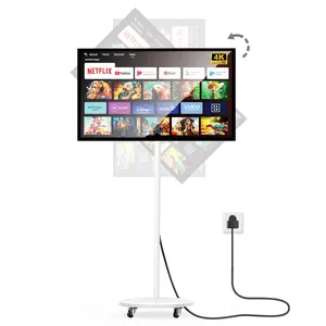 MWE 43 inch 4K Portable Smart TV, 8GB RAM+128GB Storage, Touch Screen Monitor, Voice Remote Control, Android OS, Support Google Play, White Board Fuction