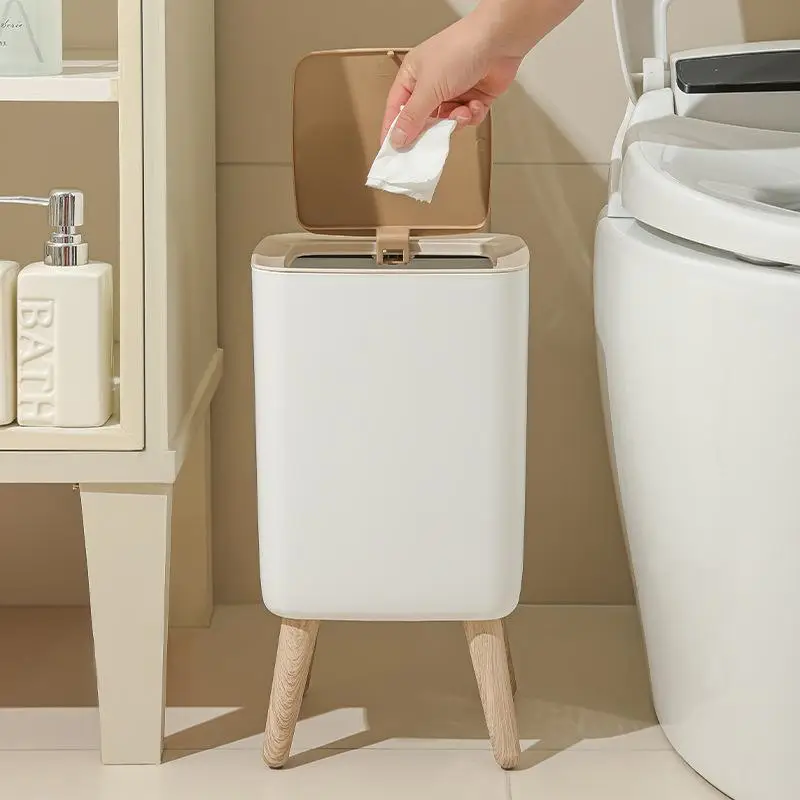 Trash Can with 4 Stand, 1 Count Stylish White Garbage Bin with Lid, Household Waste Storage Bin for Living Room & Bedroom & Kitchen