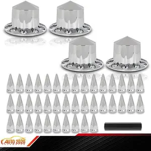 Fits Rear 33mm Nut Covers w/Spiked Removable caps Semi Truck Hub Cover Wheel Set