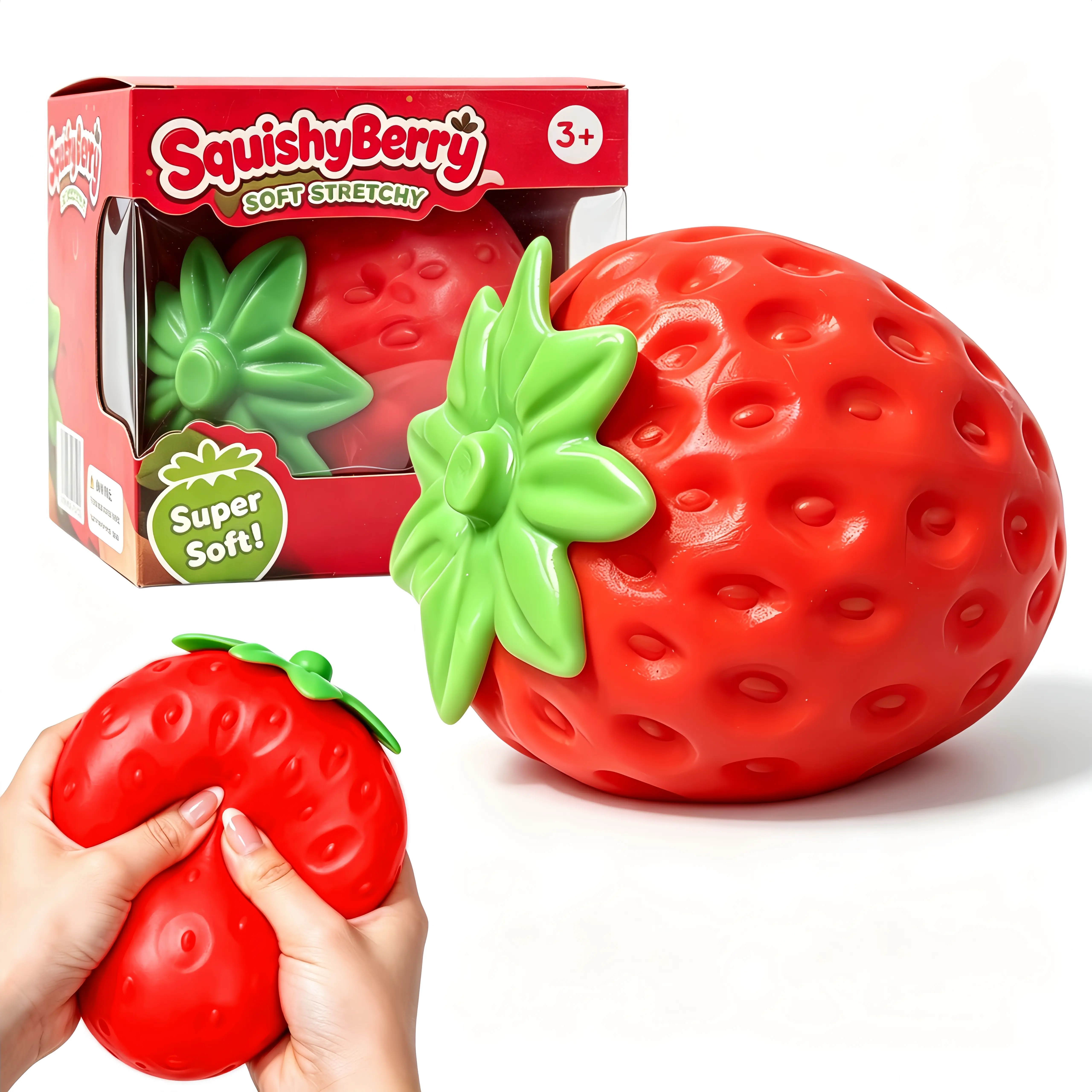 Extra Large Strawberry Squishy Fidget Toy - Super Soft Stretchy Stress Relief Sensory Squeeze Toy, Cute Fruit Calming Toy for Kids & Adults, Perfect for Birthday Gifts, Party Favors & Classroom Prizes