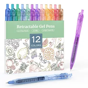 Four Candies 12Pack 0.5mm Quick Dry Retractable Gel Pen Set, Cute Transparent Fine Point Multicolor Note Taking Aesthetic lnk Pens,Comfort Grip 12 Ink Colored Pens Writing Drawing Journaling,Design,Office Stationery & Supplies,Students Back to School Gift