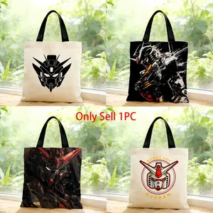 Anime mecha sci-fi classic M-Mobile Suit Gundam Storage Bags Canvas Bags Series Print Bag Lightweight Shoulder High Appearance Large Capacity Minimalist  Soft Fabric Bag Shopping Bags