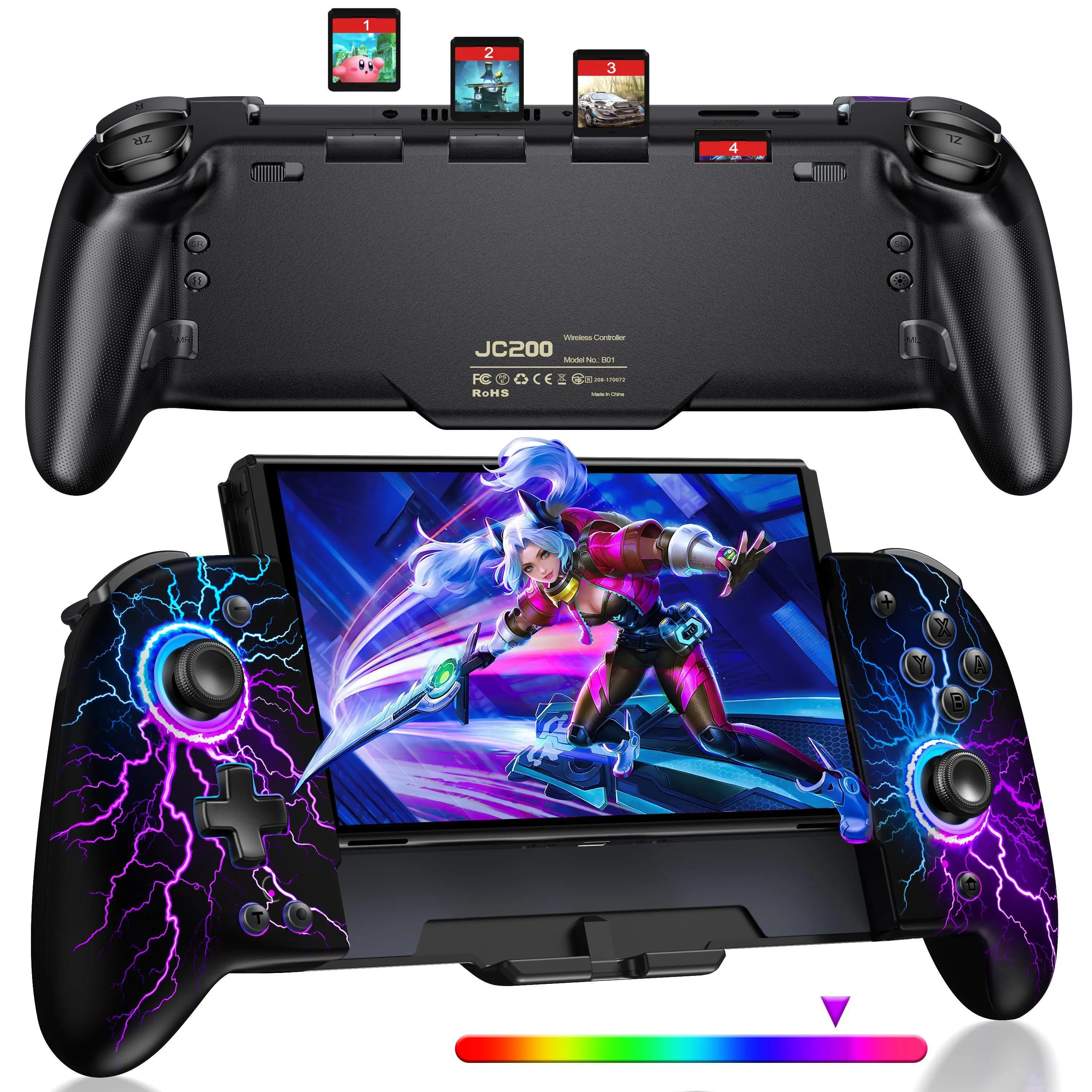 BEBONCOOL Switch Controller, Hall Effect Joystick (No Drift) Switch Joypad for Nintendo Switch/OLED with 9 Color Lights, Full-Size Grip Wireless Switch Pro Controller, Ideal for Those Who Prefer Handheld Mode-JC202