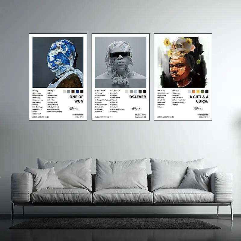 3-piece set: a Gift & a Curse/DS4EVER/One of Wun music album poster cover canvas, hip-hop pop style, modern art design, Artwork, with album tracklist, suitable for home, office, living room, bedroom and classroom decoration, wall art decoration, frameless