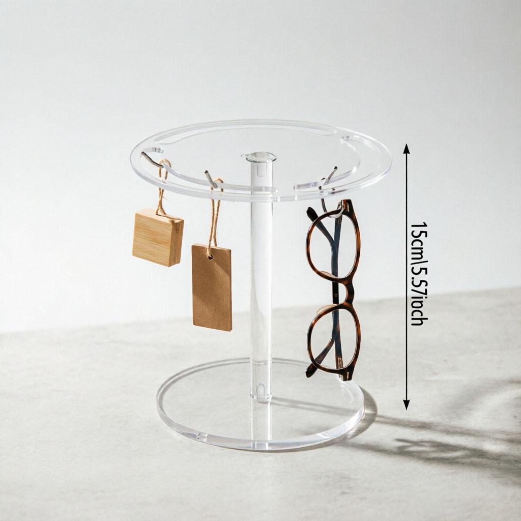 ADISEN Sunglasses Rotating Eyeglasses Sunglasses Holder Stand , Eyeglasses Display Rack,Eyewear room Tabletop Glasses Storage Organizer Acrylic, Round,for Office Desk Bedroom，6.89×6.89×1.38 inch，Acrylic Tabletop Organizer