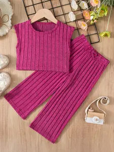 2pcs  Girls Summer Set Sleeveless Top Solid Color Long Pants Fashion Trend Two-Piece, Casual Daily Wear, Comfortable & Stylish