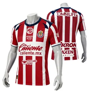 2526 Chivas CD Guadalajara Home Jersey Vintage Mexico Red and White Stripe Short Sleeve Top Football Jersey LIGAMX