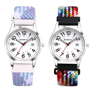 Women's Men's Easy to Read Date Quartz Wrist Watch Adjustable Elastic Woven Strap
