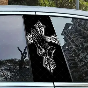 2pc Cross Prayer Car B Pillar Protection Sticker, Easy Peel & Stick, Sunproof Waterproof Scratch Resistant, Fits All Cars, Car Exterior Decoration