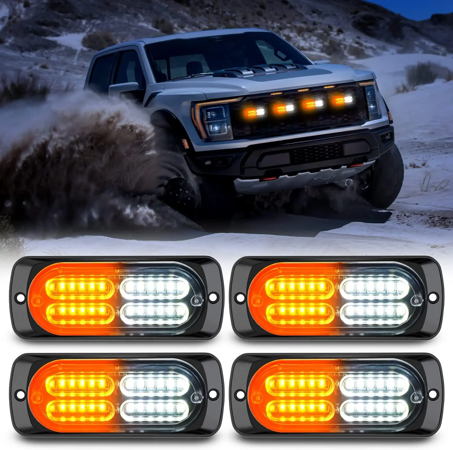 Nilight 4PCS 24LED 12V-24V Amber White Surface Mount Grille Strobe Light Kit, 12V-24V Car Accessories with Sync Feature, Side Flashing Marker Safety Lights for Cars, Trucks, Accessories For Car Led Backlights