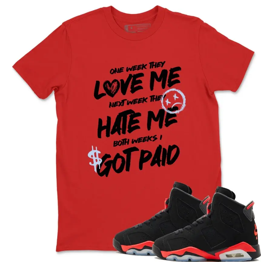 6 Reverse Infrared Black Red T Shirt Match Love Me, 6 Reverse Infrared Black Red Outfit, 6 Reverse Infrared Shirt, 100% Cotton, Classic Fit Casual Short Sleeve Tee