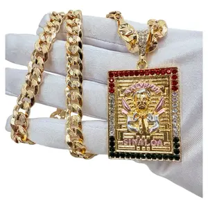 Malverde Sinaloa Pendant, 18k Gold Plated, Hip Hop Necklace, Includes Chain and Pendant