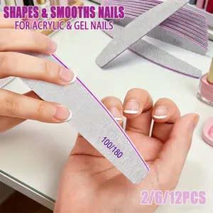 100/180 Grit Half Moon Sponge Nail Files - Professional Double Sided Nail Buffers for Acrylic & Gel Nails, Manicure Tools for Salon & Home Use