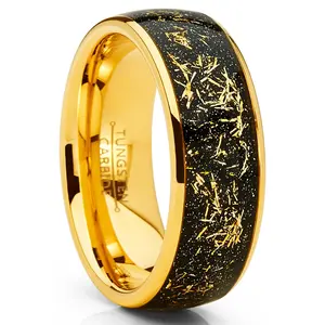 Men's Tungsten Wedding Band Engagement Ring Star Dust Gold Tone Metal Shavings 8MM