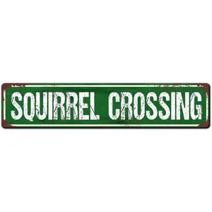Squirrel Crossing Metal Tin Sign 4x16 Inch Home Kitchen Outdoor|Indoor Wall Decor Garden Yard Signs Fence Iron Net Post Gift for Men nv29B97