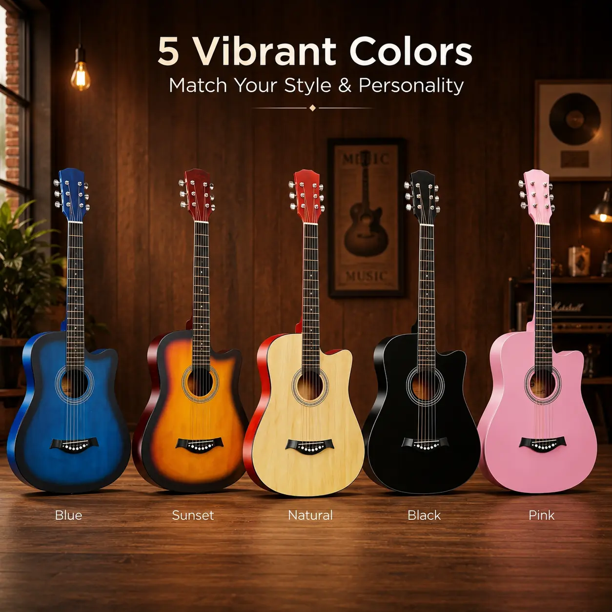 38-inch acoustic guitar for practice | Full-size acoustic wooden guitar | Rich tone | Suitable for both practice and performance | Instrument designed for beginner entry, ideal for daily practice and stage performances; great for gifting or personal use