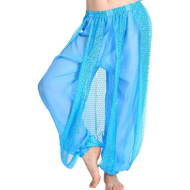 New styleChiffon Belly Dance Harem Pants Arabic Halloween Lantern Shiny Sequins Pants Fancy Pants  Bloomers Trousers  For Dancing