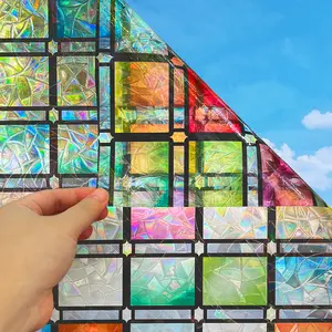 1pc 3D Rainbow Patchwork Window Film, Window Privacy Films, Removable UV Blocking Privacy Sticker, Decorative Sticker, Deco Stickers, Static Cling Glass Decal for Door & Window Decor, Home Decor Decoration