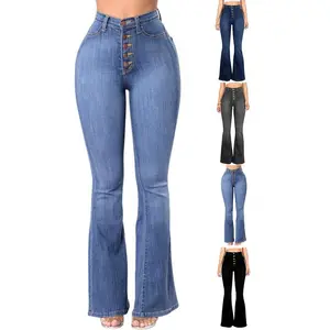 Women’s flared denim jeans – high-waisted, button-fly, elastic, classic flared pants