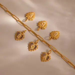 Ribbed Heart Pave Initial Charm by Caitlyn Minimalist - 18K Gold Plated Diamond Letter Charm for Necklace - Personalized Jewelry - Anniversary Gift for Her