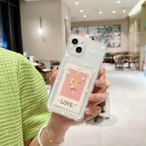 Wavy Edge Design Phone Case with Card Slot, Transparent Decorative Phone Protector Cover, Anti-fall Fully Edged Mobile Phone Case Compatible with iPhone 11 12 13 14 15 16 Plus Pro Max