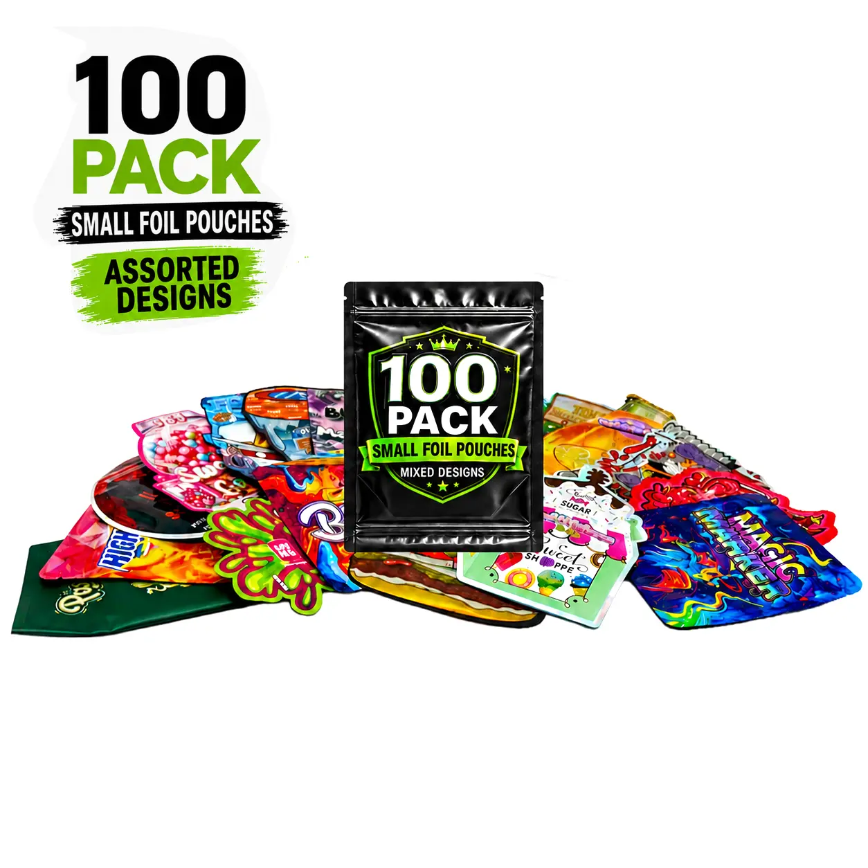 100 Pack Small - 4x5in- Mylar Bags Mystery Bundle Assorted Designs