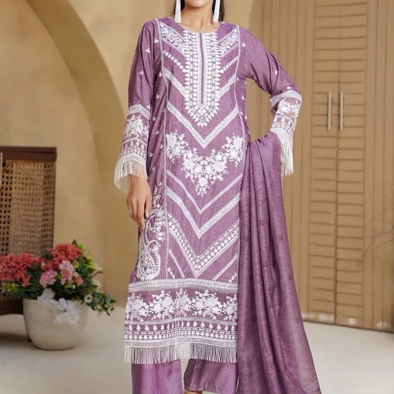 Large Purple Embroidery 3pcs Suit