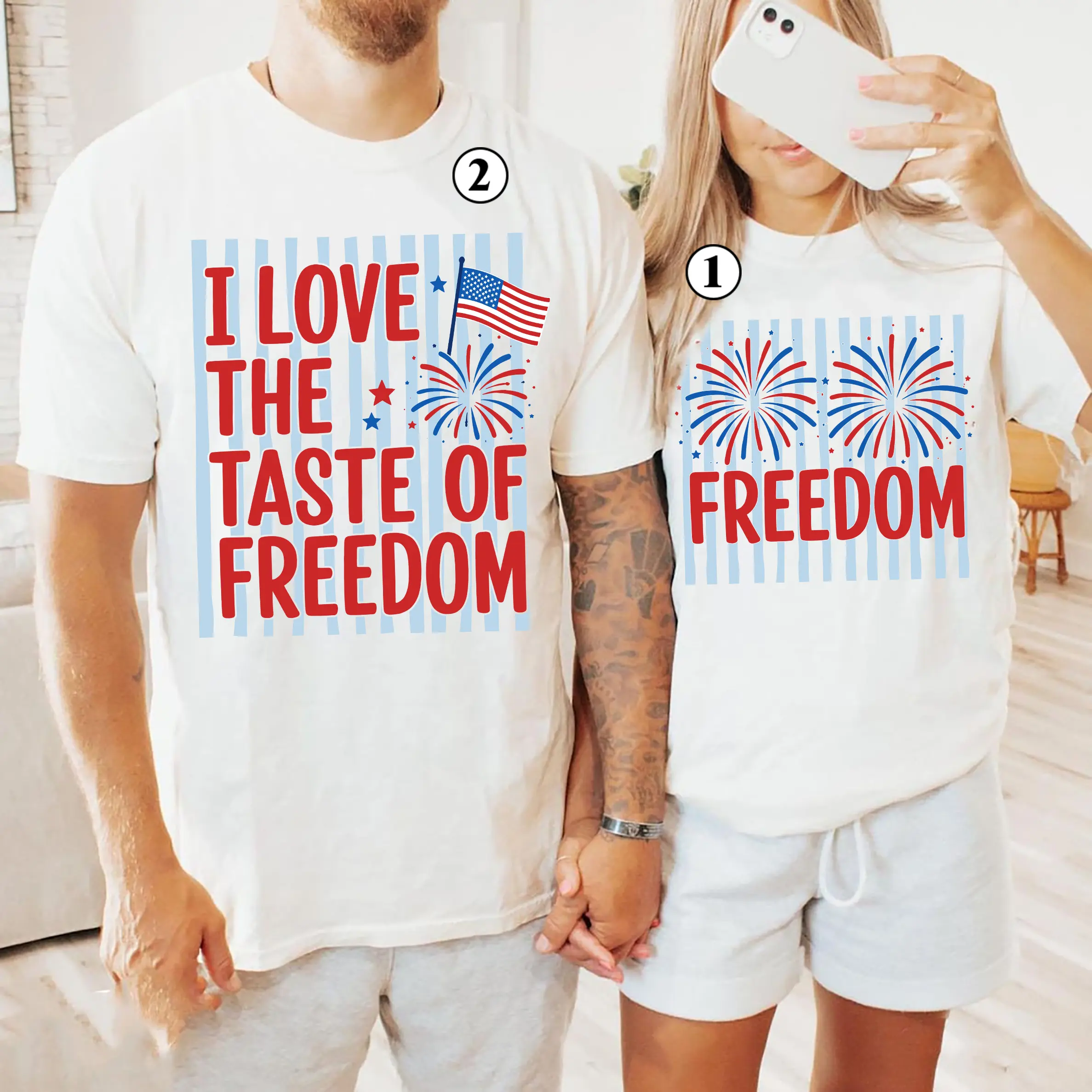 Funny 4th of July Couples Shirts , I Love The Taste Of Freedom Shirt, July 4th Matching Tees, Inappropriate Patriotic Couple Shirt