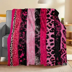 Ultra-Soft Leopard Print Pink Flannel Blanket - Versatile Warmth for Bed, Sofa, Car Travel | Machine Washable, Comfortable All Year Round, Contemporary Style, Polyester, Digital Print, Allseason Throw | Modern Style Throw Leopard Print