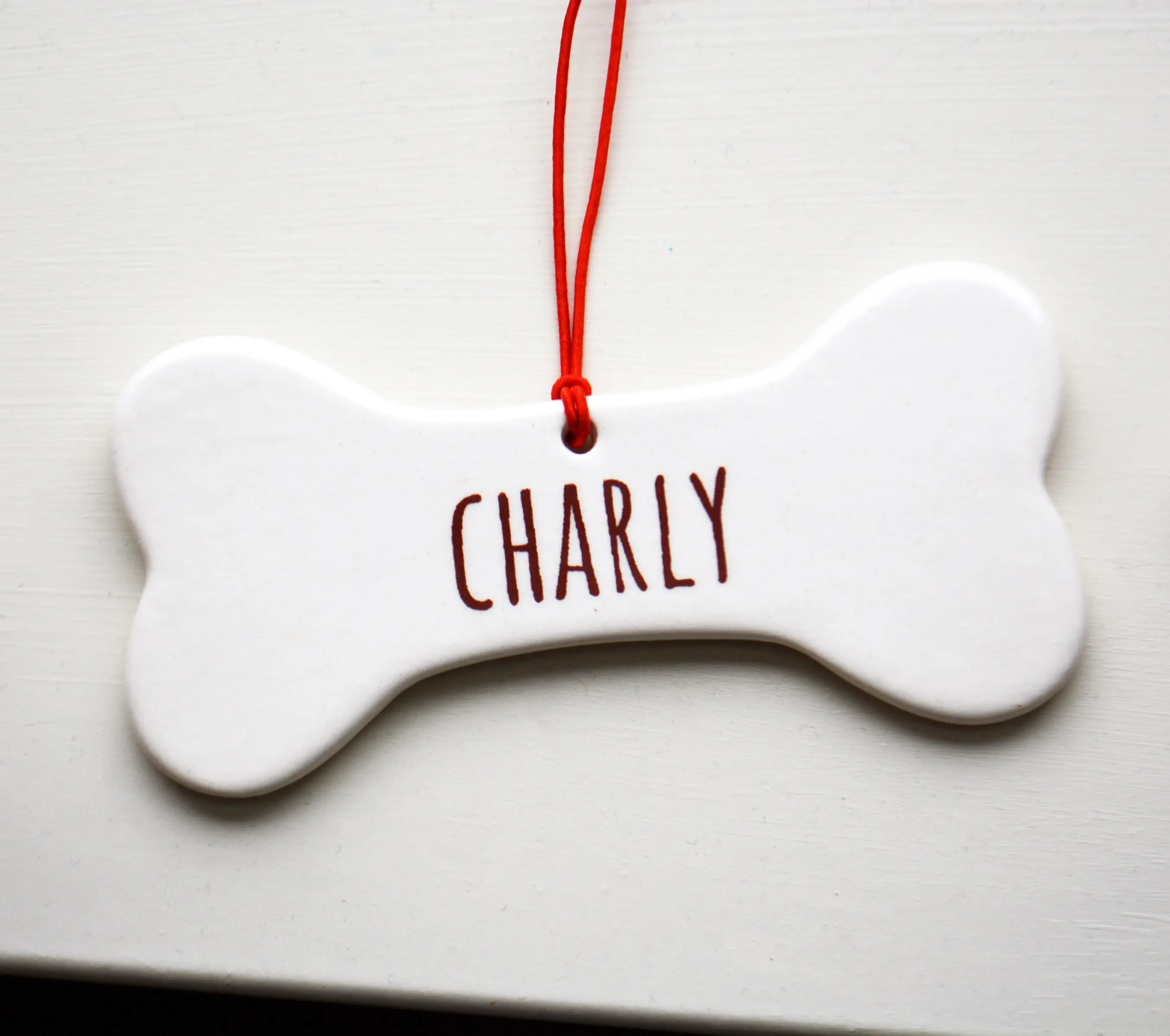Personalized Ceramic Dog Bone Ornament with Custom Pet Name