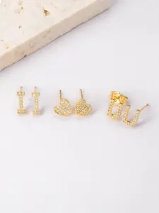 3 Pairs I Love You Letter Earrings Set, Rhinestone Heart & Letter Earrings, European Style Couple Jewelry, Hypoallergenic, Birthday Gift