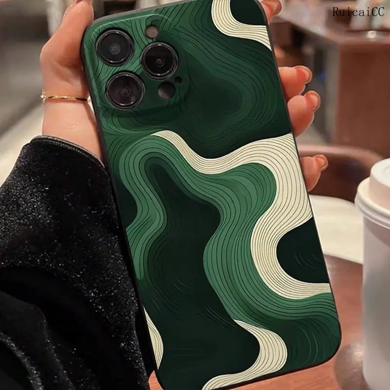 Green Line Pattern Phone Case, Anti-drop Shockproof Phone Protective Cover, Phone Accessory Compatible with iPhone 11 12 13 14 15 16 Pro Max, Casing, Cute Phone Cases