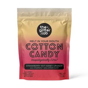 The Glitter Lab Strawberry Hot Honey Crunch Cotton Candy - Sweet Snack with Spicy Pretzel Crunch- Gourmet Treat Handmade in the USA