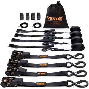 【Summervibes】VEVOR Ratchet Tie Down Straps Kit,  2200-11128 lb Max Break Strength, Includes 4 Premium 1" x 15' Rachet Tie Downs with Padded Handles, for Moving Securing Cargo, Appliances, Lawn Equipment, Motorcycle