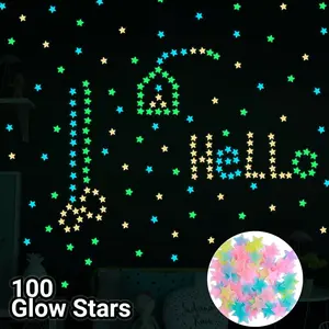 100pcs Creative Luminous Star Wall Sticker Fluorescent Adhesive Home Bedroom Ceiling Decoration, Mix Colors