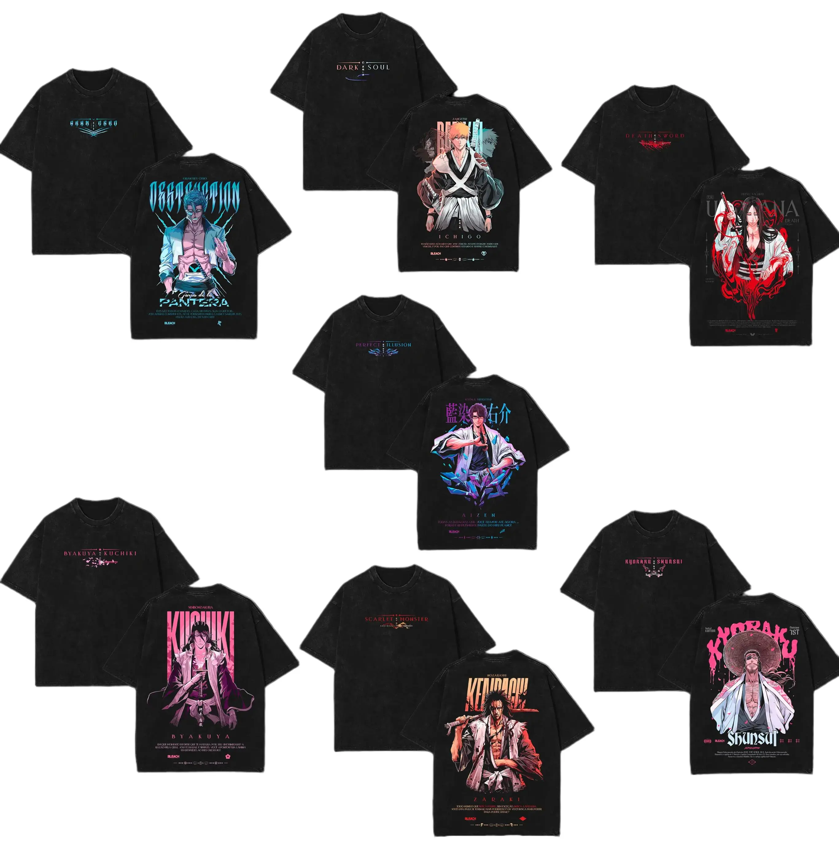 [COLLECTION] Bleach character Double Printed Vintage Washed Unisex Oversize Anime Manga Washed Heavyweight Cotton T-shirt, Gift For Bleach Fan, Anime Lover Wash vintage anime tee Oversized Tshirt