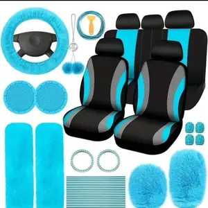 Car Interior Decorative Accessories, Car Seat Decoration Accessories, Universal Plush Steering Wheel Protective Cover Kit, Car Interior Seat Set, Automotive Accessories, Teen Girl Gifts, Decorative