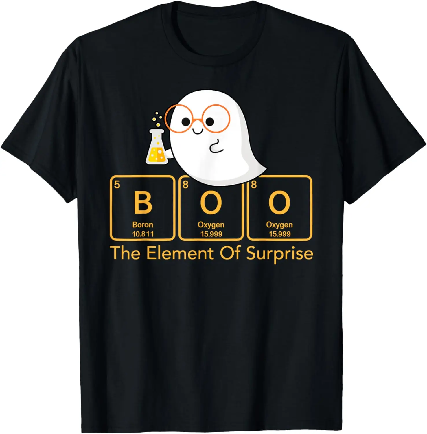 Chemistry Boo The Element Of Surprise Cute Chemist Halloween T-Shirt Pure Cotton Graphic Tees Menswear Top: Gifts for Men & Women