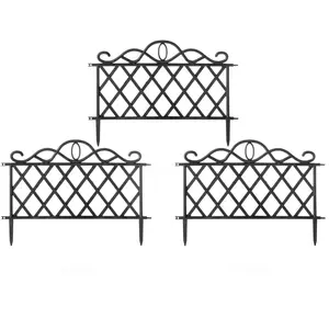 Gardenised  14 x 18.75 x 1 in. Plastic Garden Edging Border Fence Flower Bed Barrier, Black - Set of 3